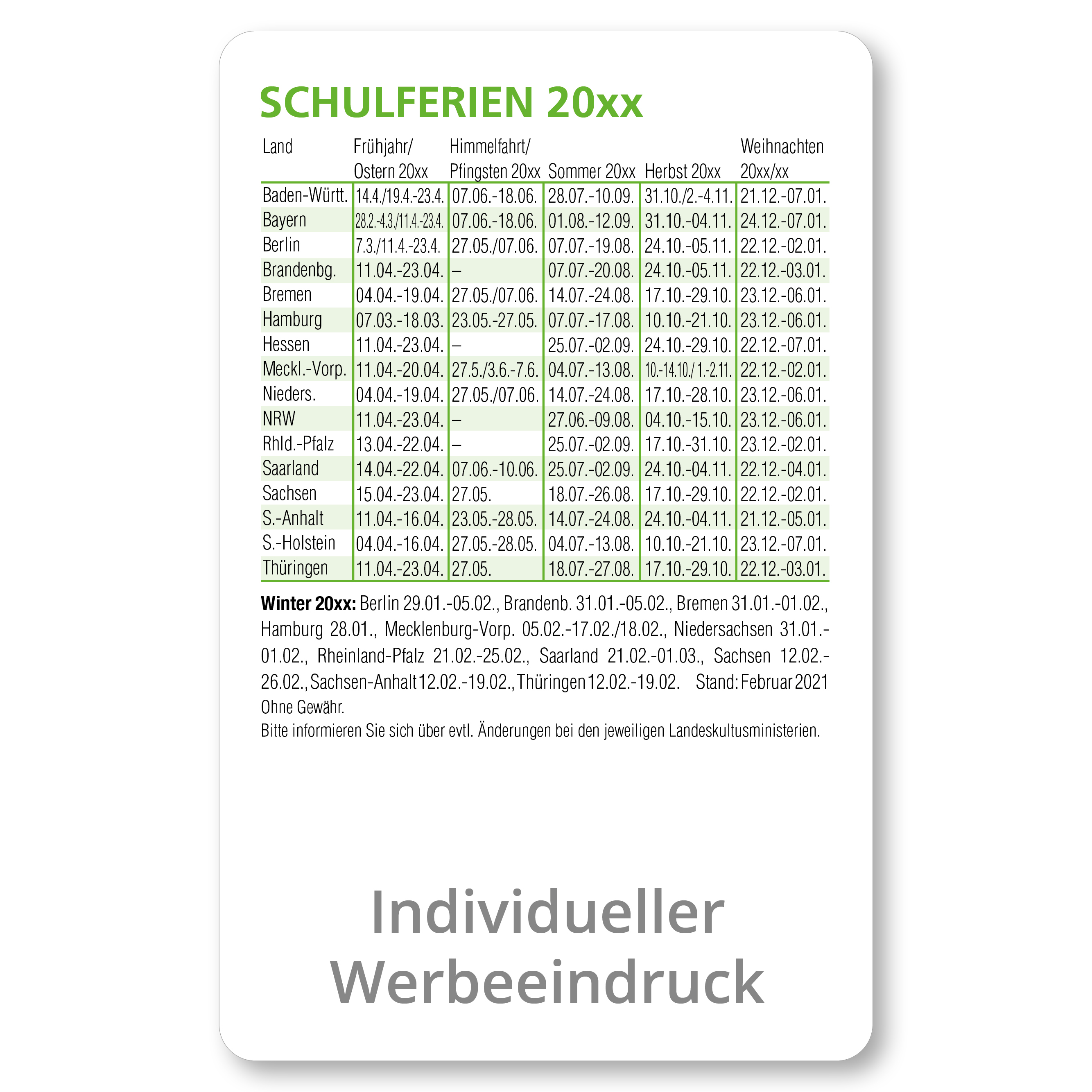 Kalenderkarte aus Karton Preistipp 2025 hoch