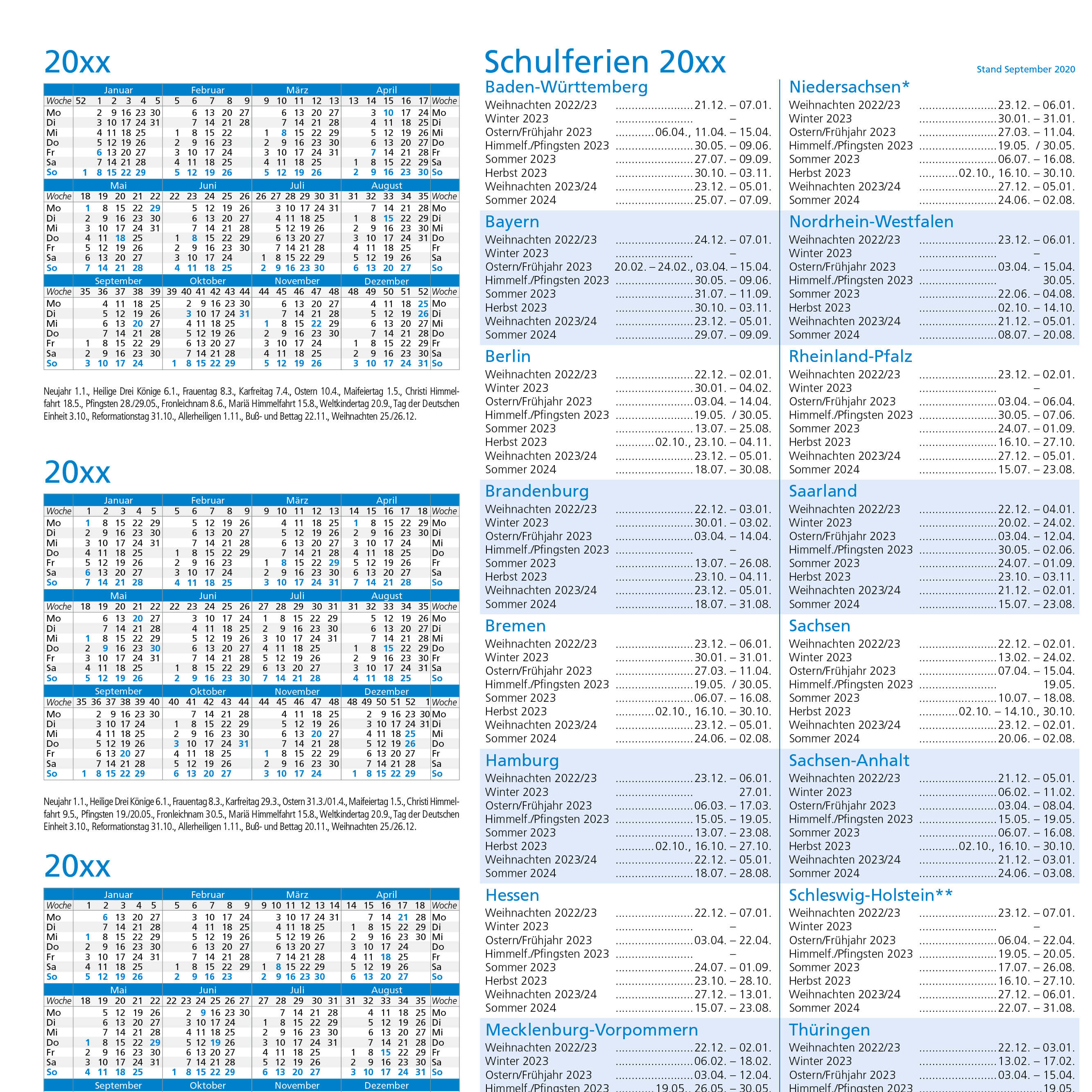 Zimmerbelegungskalender 2026 Blau 