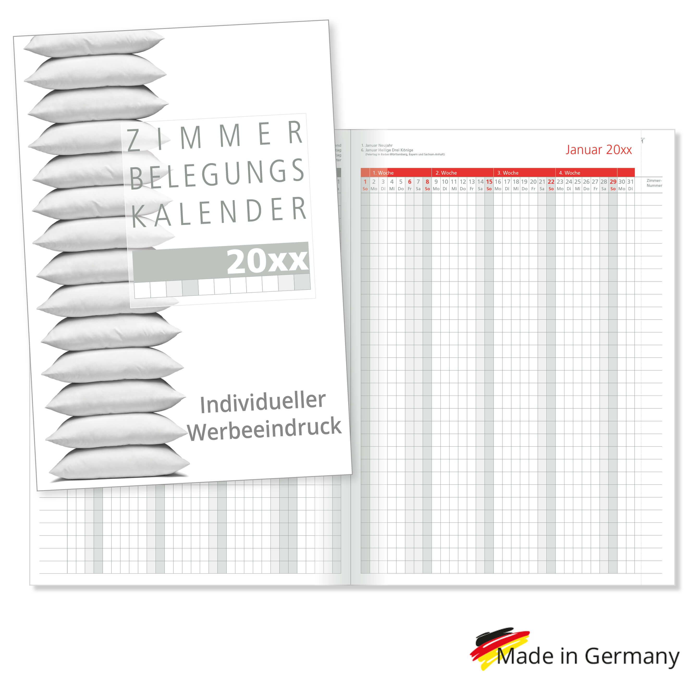Zimmerbelegungskalender 2026 Rot 